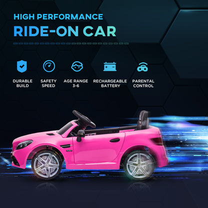 HOMCOM Benz SLC 300 Licensed 12V Kids Electric Ride On, with Music, Remote Control, LED Headlights, Horn, Pink