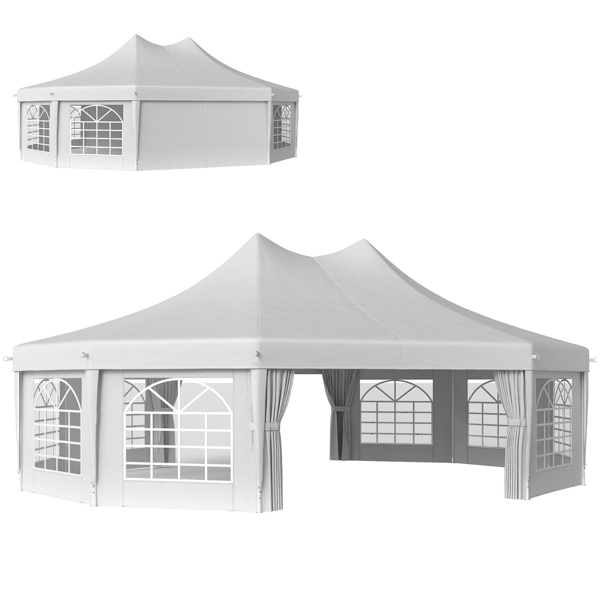 Outsunny 10 Sides Decagonal Garden Gazebo Marquee Party Tent Wedding Canopy Outdoor Heavy Duty Metal Frame (8.9m x 6.5m) - White