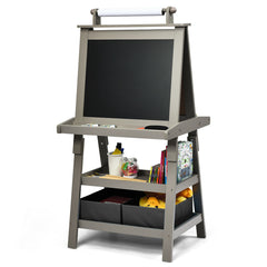 Children's Double-Sided Art Easel with Paper Roll-Grey