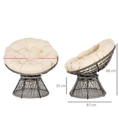 Outsunny 360√Ç¬∞ Swivel Rattan Moon Bowl Chair Round Lounge Garden Wicker Basket Seat with Padded Cushion Oversized for Outdoor Indoor, Beige