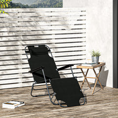 Outsunny Metal Frame 2 In 1 Sun Lounger w/ Pillow Black