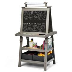 Children's Double-Sided Art Easel with Paper Roll-Grey