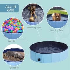 PawHut Foldable Dog Paddling Pool Pet Cat Swimming Pool Indoor/Outdoor Collapsible Summer Bathing Tub Shower Tub Puppy Washer (â80 √É‚Äî 20H cm, Blue)