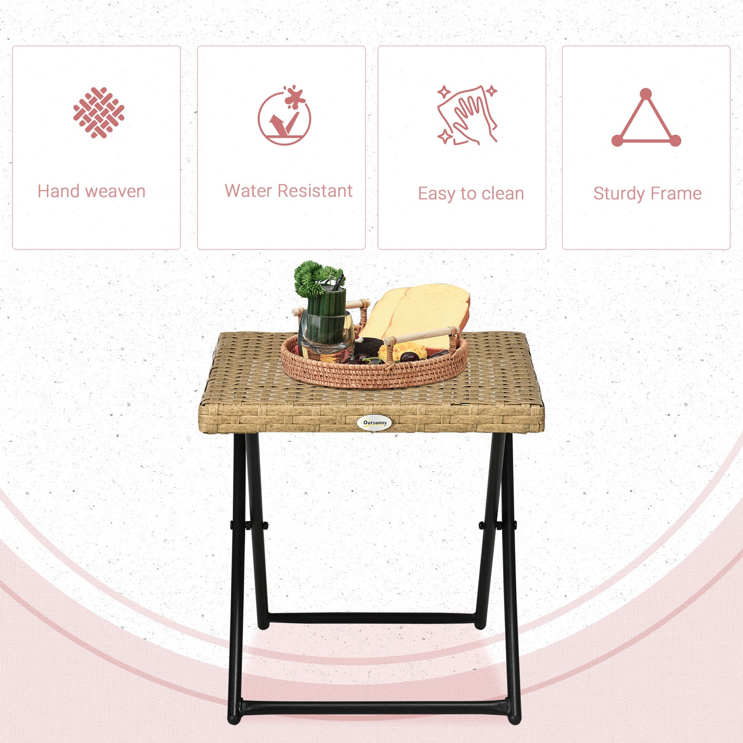 طاولة قهوة مربعة صغيرة قابلة للطي من Outsunny Garden مصنوعة من الخيزران للاستخدام في الهواء الطلق وشرفة صغيرة، طاولة جانبية من الخيزران منسوجة 40 سم ارتفاعًا × 40 سم طولًا × 40 سم عرضًا، لون طبيعي