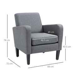 HOMCOM Modern Accent Chair, Occasional Chair with Rubber Wood Legs for Living Room, Bedroom, Grey