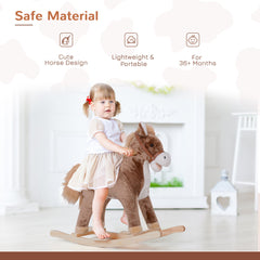 HOMCOM Kids Children Plush Rocking Horse Wooden Base Ride On Toy Rocker with Handle Grip Traditional Toy Fun Gift for Age 3+ (Brown & White)