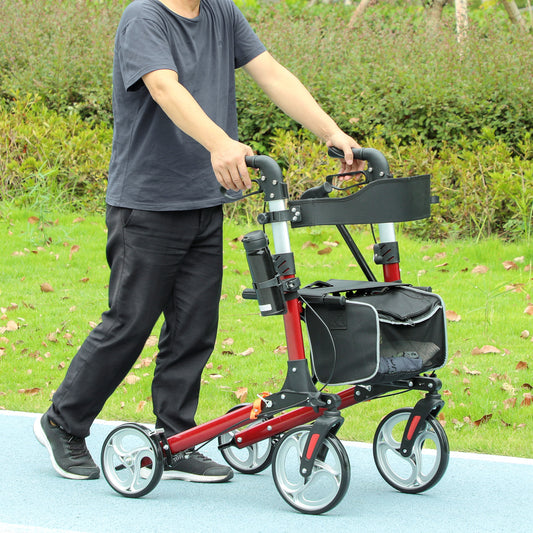 HOMCOM 88.5-106cm Aluminium Frame Rollator Walker, with Brakes - Red