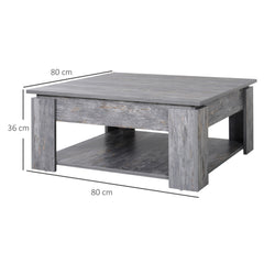 HOMCOM 2 Tier Wood Coffee Table Side Table Bottom Storage Shelf Simple Modern Living Room Grey Wood Grain