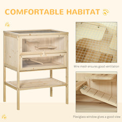 PawHut Wooden Hamster Cage with Storage Shelf, Small Animal Exercise Play House with Openable Top, for Hamsters, Gerbils, 60 x 40 x 80 cm - Natural