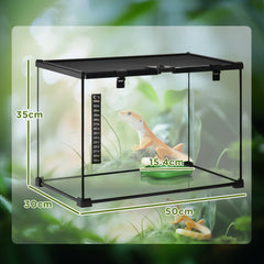 PawHut Glass Reptile Terrarium Insect Breeding Tank Vivarium Habitats with Thermometer for Lizards, Horned Frogs, Snakes, Spiders - Large 50 x 30 x 35cm