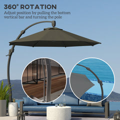 Outsunny 3(m) Garden Cantilever Parasol, Round Overhanging Umbrella with Crank Handle, Cross Base, Aluminium Frame and 360√Ç¬∞ Rotation, Banana Patio Umbrella for Outdoor Sun Shade, Grey