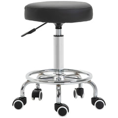 Vinsetto Round Rolling Stool, PU Leather Height Adjustable Stool Chair with Wheels and Swivel Seat for Salon, Massage, Spa, Home Kitchen, Black