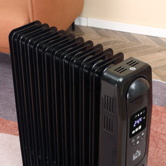 HOMCOM 2000W Digital Oil Filled Radiator, 9 Fin, Portable Electric Heater with LED Display, Timer, 3 Heat Settings, Safety Cut-Off and Remote Control, Black