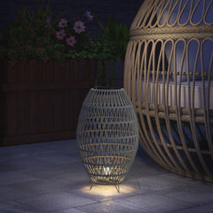 Outsunny Rattan Solar Lamp, Garden Solar Lantern with Auto On/Off Light, IP44 Waterproof, Decorative Outdoor Rattan Lamp for Porch, Pathway, Grey