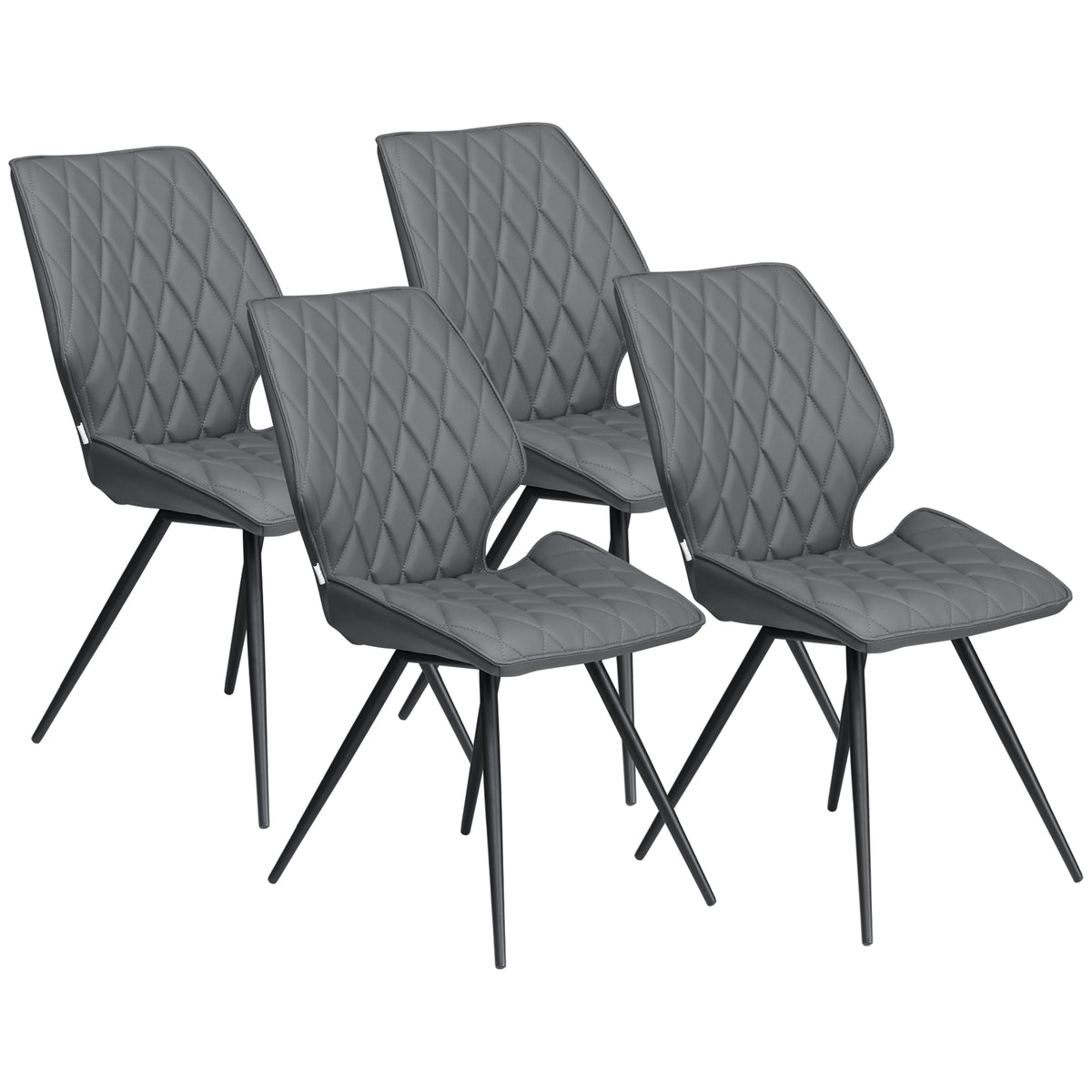 HOMCOM Set of 4 Dining Chairs, Kitchen Chairs with Metal Legs, PU Leather Seat and Backrests, Grey