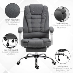 Vinsetto Office Chair, Computer Desk Chair, Linen Fabric Swivel Rolling Task Chair with Large Soft Padded Cushion, 135√Ç¬∞ Reclining Backrest and Retractable Footrest, Grey