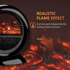 HOMCOM Freestanding Electric Fireplace Indoor Space Table Top Heater with Realistic Flame Effect, Rotatable Head, Overheating Protection, 1500W, Black