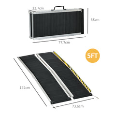 HOMCOM Wheelchair Ramp, 152L x 73Wcm, 272KG Capacity, Folding Aluminium Threshold Ramp with Non-Skid Surface, Transition Plates Above and Below for Home, Steps, Stairs, Curbs, Doorways