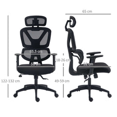 Vinsetto Mesh Office Chair, Height Adjustable Desk Chair with Lumbar Support, Swivel Wheels and Adjustable Headrest, Black