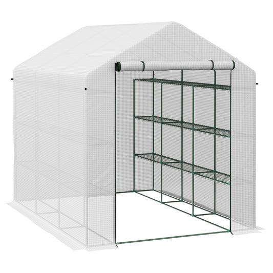 Outsunny 8 x 6ft Walk-In Greenhouse, with Shelves - White