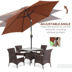 Outsunny 2.6M Garden Parasol Umbrella with Tilt and Crank, Outdoor Sun Parasol Sunshade Shelter with Aluminium Frame, Coffee