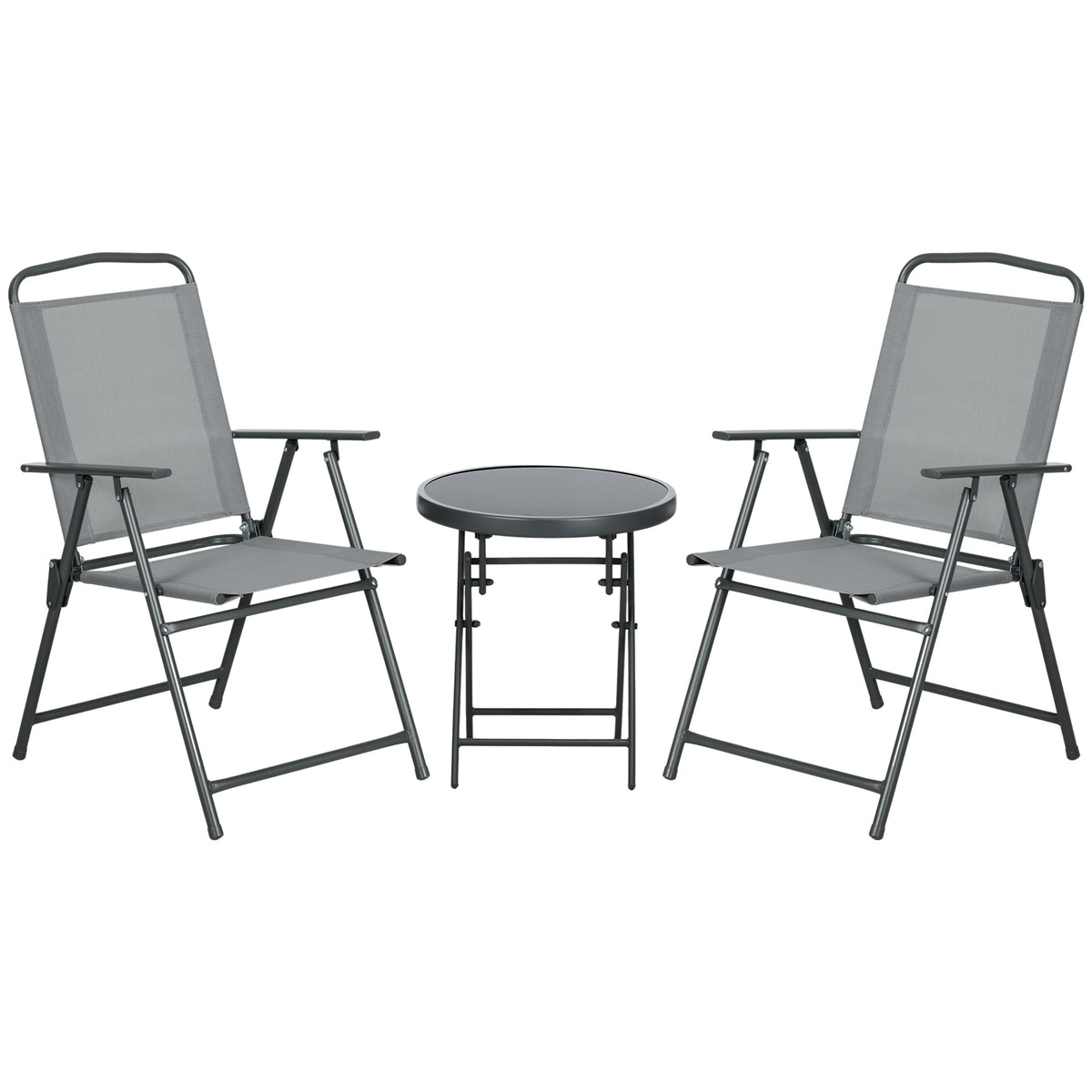 Outsunny Three-Piece Garden Seat Set, with Glass-Top Table - Light Grey