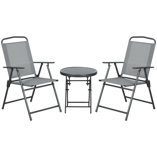 Outsunny Three-Piece Garden Seat Set, with Glass-Top Table - Light Grey