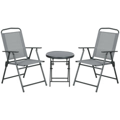 Outsunny Three-Piece Garden Seat Set, with Glass-Top Table - Light Grey