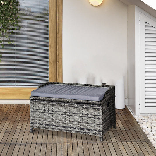 Outsunny 130 L Rattan Garden Storage Box, with Seat - Mixed Grey