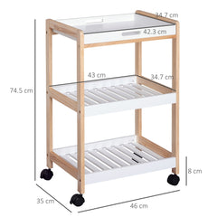 HOMCOM 3-Tier Mobile Kitchen Trolley Cart Storage Shelves Rack Rolling Wheels White 46 x 35 x 74.5 cm