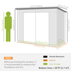 Outsunny 3.7 x 7.9ft Galvanised Steel Shed, with Latched Door and Padlock - Light Grey