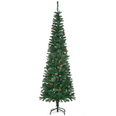 HOMCOM 6.5FT Tall√Ç Pencil Slim Artificial Christmas Tree with√Ç Realistic√Ç Branches, Tip Count and Pine Cones, Pine Needles Tree, Xmas√Ç Decoration, Green