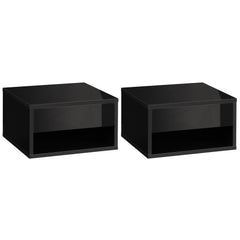 HOMCOM 2 Pieces Bedside Table Wall Mounted Nightstand with Drawer and Shelf for Bedroom, 37 x 32 x 21cm, High Gloss Black