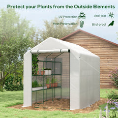 Outsunny 8 x 6ft Walk-In Greenhouse, with Shelves - White