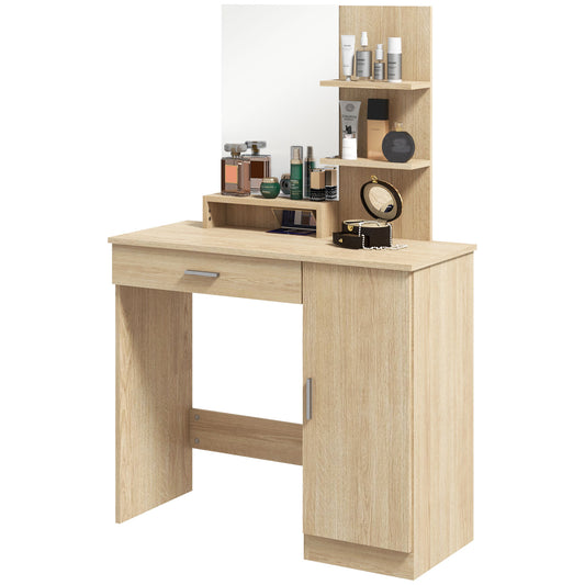 HOMCOM Simple and Modern Dressing Table, with Storage - Maple Wood-effect