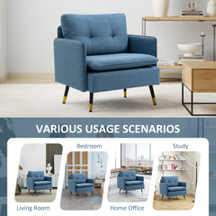 HOMCOM Modern One Seater Sofa, Button Tufted Armchair with Cushions and Steel Legs for Living Room, Guest Room, Dark Blue