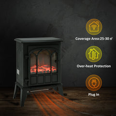 HOMCOM Freestanding Electric Fireplace, Electric Stove Heater with LED Flame Effect, Overheating Safety System, 1000W/2000W Black