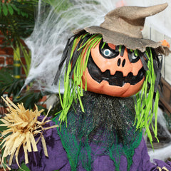 HOMCOM 3'6" Pumpkin Scarecrow Halloween Animatronic, with Glowing Eyes