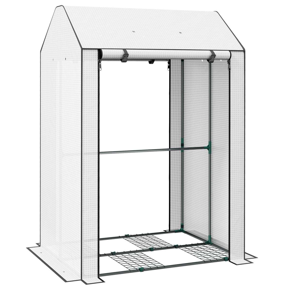 Outsunny Mini Greenhouse with 4 Wire Shelves, Portable Tomato Greenhouse, Upgraded Garden Grow House for Plants with Roll Up Door and Vents, 100 x 80 x 150cm, White