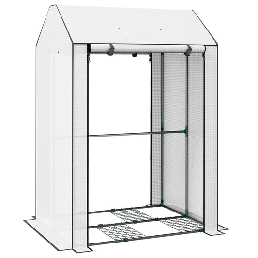 Outsunny Mini Greenhouse with 4 Wire Shelves, Portable Tomato Greenhouse, Upgraded Garden Grow House for Plants with Roll Up Door and Vents, 100 x 80 x 150cm, White