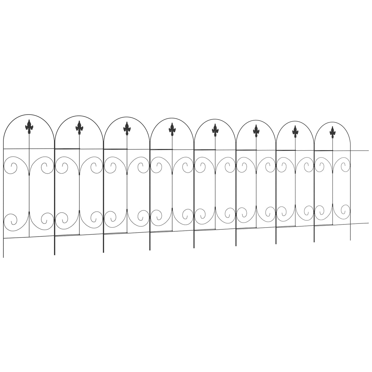 Outsunny Decorative Garden Fencing, 8PCs 44in x 12.5ft Outdoor Picket Fence Panels, Rustproof Metal Wire Landscape Flower Bed Border Edging, Black