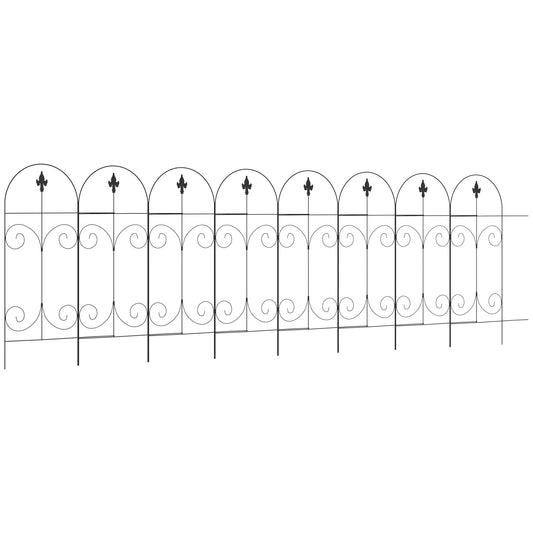 Outsunny Decorative Garden Fencing, 8PCs 44in x 12.5ft Outdoor Picket Fence Panels, Rustproof Metal Wire Landscape Flower Bed Border Edging, Black