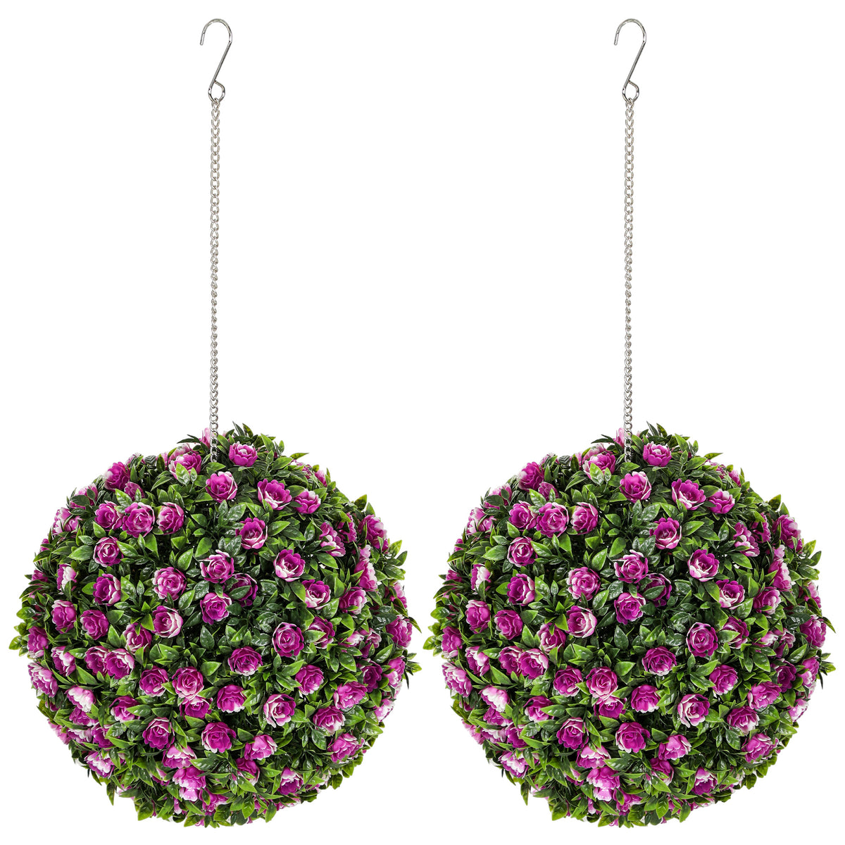 HOMCOM Set of 2 Decorative Artificial Plants, UV-protected Artificial Plant Topiary Rose Balls, Fake Plants for Home Indoor outdoor Decor, 28cm, Purple