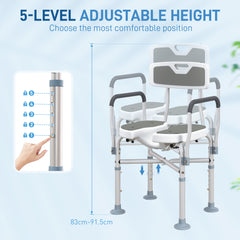 HOMCOM Shower Chair with Upgraded U-shaped Seat and Reinforced Crossbars, Height Adjustable Padded Bath Chair with Non-slip Feet for Elderly Seniors Disabled Handicap, Tool-Free Assembly, Grey