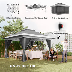 Outsunny 3.6 x 3.6m Pop-Up Gazebo, with Accessories - Grey