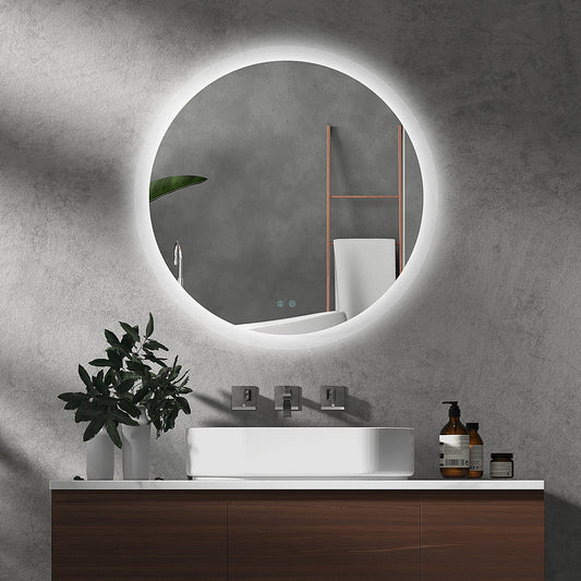 kleankin Round Bathroom Mirror with LED Lights, Wall-Mounted Dimmable Makeup Mirror with 3 Temperature Colours, Defogging Film, Memory Function, Hardwired, 70 x 70√Ç cm