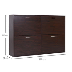 HOMCOM Wooden Modern Design 4 Drawer Shoes Cabinet Pull Down Shelf Storage Organiser Entrance Hallway Furniture - Dark Brown