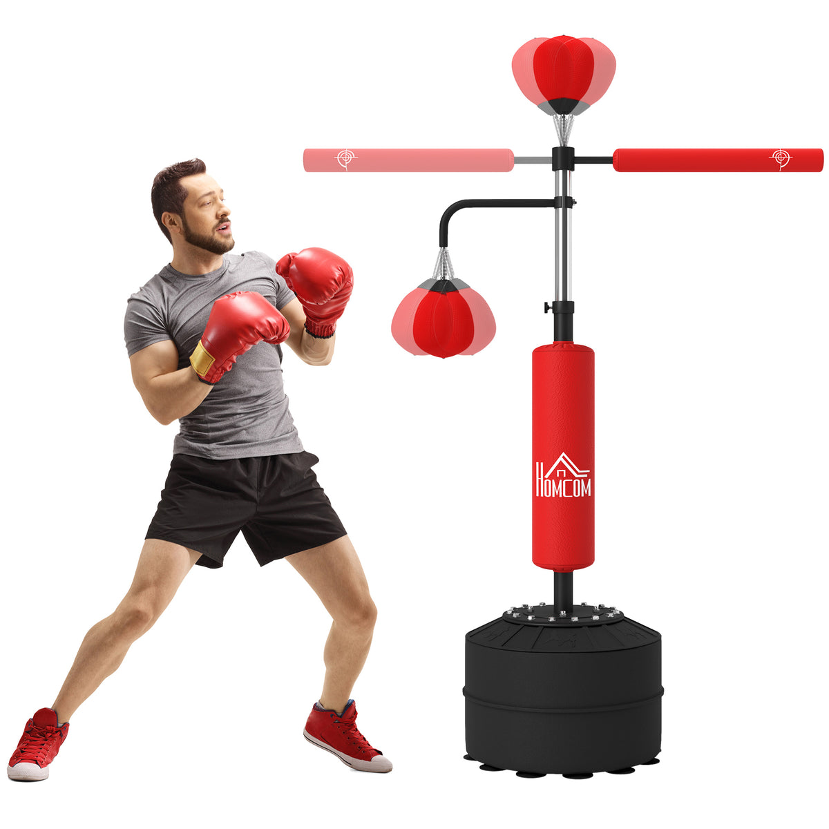 HOMCOM 3-in-1 Boxing Punching Bag, Freestanding with 2 Speed Bals, 360√Ç¬∞ Reflex Bar, 160-230cm Adjustable Height, Red