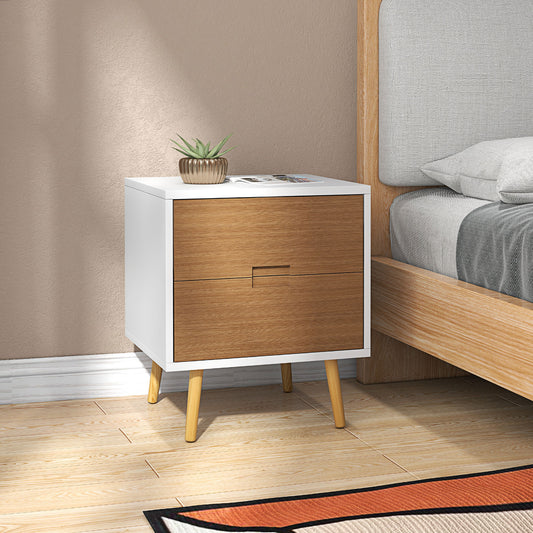 HOMCOM Wood Effect Wto-Drawer Bedside Table - Brown/White