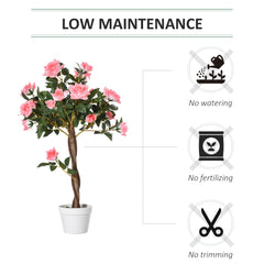 Outsunny Artificial Plants Pink Rose Floral in Pot, Fake Plants for Home Indoor Outdoor Decor, 90cm